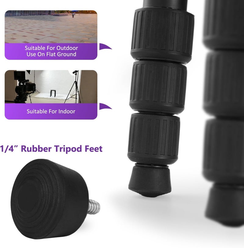 Rigych 6 Pcs Tripod Spike Feet 1/4-20 Thread Rubber Feet Universal Anti-Slip & Stainless Steel Spike Tripod Feet Replacement Parts - Image 3